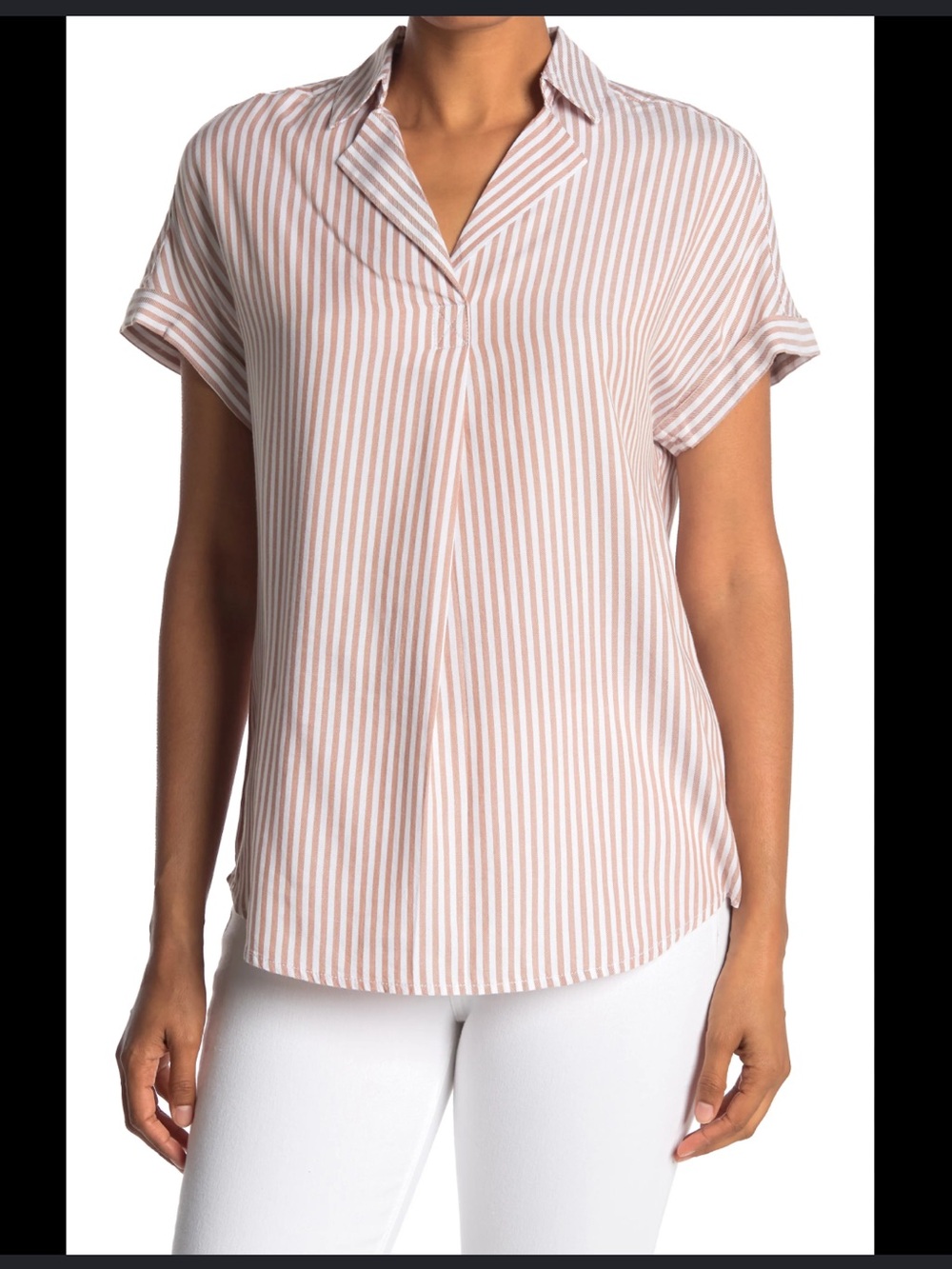 beachlunchlounge Dessie Popover Top - Beige & White Striped - Size S